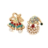 Christmas Alloy Colorful Rhinestone & Plastic Asymmetrical Stud Earrings for Women LS-EJEW-M256-02C-G-1
