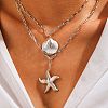 Bohemian Styles 304 Stainless Steel Starfish and Shell Shape Pendant Double Layer Necklaces for Women LS-NJEW-F343-01P-2