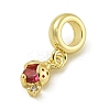 Rack Plating Brass Pave Red Cubic Zirconia Strawberry European Dangle Charms KK-Z067-49G-2