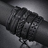 5Pcs 5 Style Adjustable Braided Imitation Leather Cord Bracelet Set with Waxed Cord for Men BJEW-F458-14-7