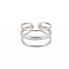 Non-Tarnish 304 Stainless Steel Triple Line Open Cuff Ring for Women RJEW-S405-171P-1