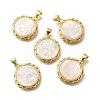 Brass Pave Natural White Shell Carved Angel Pendants KK-Z091-03G-1