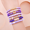 7Pcs Heart Pattern Polymer Clay & Plastic Pearl & CCB Plastic Beaded Stretch Bracelet Set for Women FS-WG634BB-01-2
