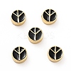 Flat Round with Peace Sign Brass Enamel Beads KK-G419-05G-05-1