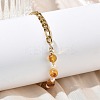 Natural Amber & Cultured Freshwater Pearl Beads Link Bracelets BJEW-JB13694-01-2
