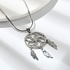 Bohemian 201 Stainless Steel Flower Woven Web/Net with Feather Pendant Necklaces NJEW-P327-07P-B-2