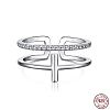 Rhodium Plated 925 Sterling Silver Cross Open Cuff Rings with Cubic Zirconia RJEW-F150-51P-6