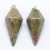 Natural Unakite Pointed Pendants KK-E757-F-06P-1