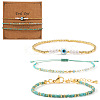 3Pcs 3 Styles Brass & Glass & Natural Green Aventurine Beaded Braclet Set WN5918-2-1