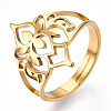 Ion Plating(IP) 304 Stainless Steel Hollow Out Flower Adjustable Ring LS-RJEW-T027-03G-1