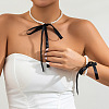Bowknot Satin Cord Plastic Imitation Pearl Round Beaded Choker Necklaces for Women WG8633D-01-2