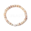 2Pcs Natural Cultured Freshwater Pearl & Shell & Brass Spacer Beads Stretch Bracelets for Women BJEW-JB11874-3