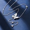 304 Stainless Steel Crystal Rhinestone Butterfly Y Necklaces NJEW-R026-19P-1