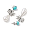 ABS Plastic Imitation Pearl & Alloy Dangle Stud Earrings EJEW-JE06300-01-4