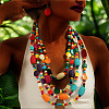 Bohemian Style Wood Barrel & Cube & Flat Round Beaded Multilayer Necklaces & Dangle Earrings Sets FS-WG5D833-01-3