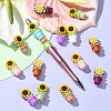 16Pcs 8 Colors Sunflower Flowerpot Food Grade Eco-Friendly Silicone Beads SIL-CJ0001-61-6