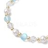 Frosted Dyed Synthetic Moonstone & Shell Pearl Round Beads Stretch Bracelets BJEW-JB11822-02-4
