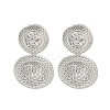 Flat Round Brass Pave Clear Cubic Zirconia Dangle Earrings EJEW-M258-30P-1