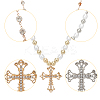 2Pcs 2 Colors Rhinestone Cross Fleury Pendant Necklace with Plastic Beaded Chains NJEW-AN0001-77-3