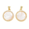 Rack Plating Brass Micro Pave Clear Cubic Zirconia Flat Round Pendants KK-U025-10G-05-2