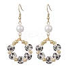 Printed Porcelain Round Dangle Earrings EJEW-JE06838-01-1