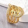 Brass Micro Pave Cubic Zirconia Adjustable Open Cuff Rings for Women RJEW-K292-07G-3