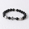 Round Natural Howlite & Black Onyx & Cross Synthetic Non-magnetic Hematite Stretch Beaded Bracelet for Men LK6258-2-1