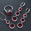 Flat Round Alloy Cubic Zirconia Pendant Necklaces & Hoop Earrings & Rings Sets FS-WG75211-01-1