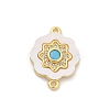 Brass Micro Pave Clear Cubic Zirconia & Shell Connector Charms KK-M303-03G-07-1