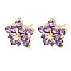 Flower Brass Micro Pave Cubic Zirconia Stud Earrings for Women EJEW-G428-28B-03-4