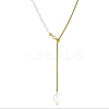 Stainless Steel & Imitation Pearl Beaded Tassel Rice Bead Pendant Y Lariat Necklaces for Women YR7767-1