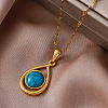 Vintage 304 Stainless Steel & Dyed Synthetic Turquoise Teardrop Pendant Necklaces for Women IA9439-2