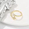 Rack Plating Cross & Heart Brass Micro Pave Cubic Zirconia Cuff Rings for Women RJEW-M028-63G-4