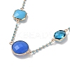Blue Glass Flat Round Pendant Necklace with Brass Chains NJEW-A015-17KCG-2