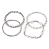 4Pcs 4 Style Natural Pearl & Brass Beaded Stretch Bracelets Set for Women BJEW-JB09662-02-1