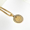201 Stainless Steel Crystal Rhinestone Muslim Islamic Religion Flat Round Pendant Necklaces NJEW-P327-05G-3