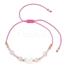 Natural Rose Quartz & Freshwater Shell Moon Charm Bracelets BJEW-MZ00303-03-3