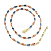 Brass Enamel Column Link Chain Necklaces NJEW-H039-02B-03G-1