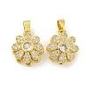 Rotatable Flower Charms Rack Plating Brass Clear Cubic Zirconia Pendants KK-M291-02G-1