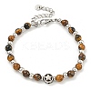 304 Stainless Steel & Natural Tiger Eye Round Beaded Bracelets for Women BJEW-G717-13-2