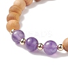 7Pcs 7 Style Natural Wood & Mixed Gemstone Round Beaded Stretch Bracelets Set BJEW-JB08813-7