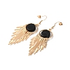 Resin Flat Round with Tassel Dangle Earrings LS-EJEW-D054-03KCG-2