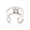 Clear Cubic Zirconia Initial Letter Open Cuff Ring RJEW-A012-01P-W-3