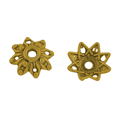 8-Petal Flower Alloy Bead Caps TIBEB-155-AG-RS-1