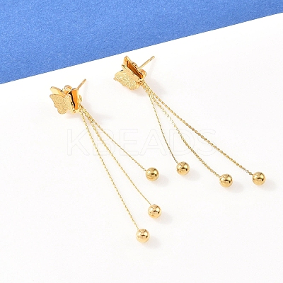 Butterfly 304 Stainless Tassel Steel Stud Earrings EJEW-H175-05G-1