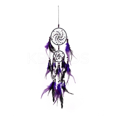 Iron Woven Web/Net with Feather Pendant Decorations AJEW-B016-01-1