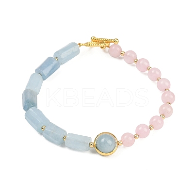 Natural Mixed Stone with Brass Round & Prism Beaded Bracelets for Women BJEW-G752-01G-1