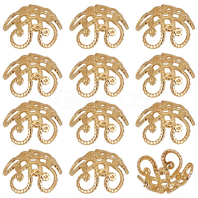 100Pcs Flower Brass Fancy Bead Caps KK-BBC0018-06-1