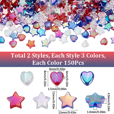 900Pcs 6 Styls Independence Day Themed Eco-Friendly Transparent Acrylic Beads Sets MACR-SP0001-55-1
