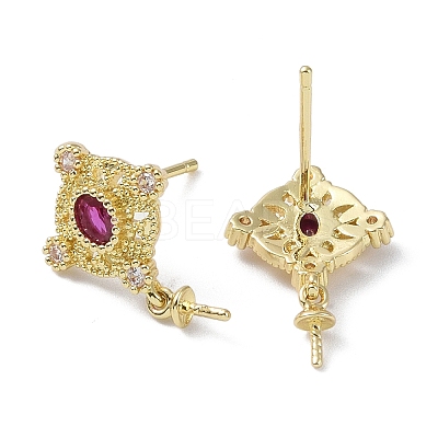 Brass Cubic Zirconia Rhombus Stud Earring Findings LS-KK-B087-04G-1-1